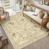 Garvee 8' x 10' Camel Vintage Botanical Bird & Snake Area Rug, Washable Non-Slip Soft Low-Pile Rug for Living Room, Bedroom & Dining Room - Camel