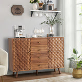 Garvee Mid-Century Modern Sideboard Buffet Cabinet – 2 Doors, 4 Drawers, Adjustable Shelf – Large Storage for Kitchen, Dining, or Living Room – Farmhouse Style – Brown