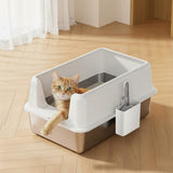 Garvee Non-Stick Stainless Steel Litter Box, Side Opening Splash-Proof & Leak-Proof Large Metal Cat Litter Box with Scoop, Easy-Clean & Durable, 6" Deep White - White