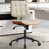 Garvee Office Chair Armless with Wheels Adjustable Backrest 4-Level PU Leather Walnut Finish Small Computer Chair 360° Swivel for Office Meeting Room - Beige