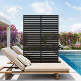 Garvee Outdoor Privacy Screen, 72 x 47-Inch Black Metal Freestanding Panel with Stand for Patio, Garden, Balcony, Deck and Room Divider Use