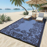 Garvee Waterproof Reversible Outdoor Rug 9x12ft - Large Plastic Straw Patio Carpet - Easy Clean, UV Protection, Weather-Resistant - Perfect for Deck, RV, Camping, Picnic, Balcony, Backyard - Black Blue/Light Blue - Black Blue