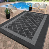 Garvee Outdoor Patio Rug 9x18 Waterproof Plastic Reversible Rug Modern UV Resistant Foldable Camping Mat Contemporary Geometric Outdoor Floor Mat for RV Backyard Deck Black/Grey - Black/Gray