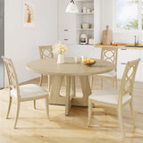 Garvee 7-Inch Burlywood Round Farmhouse Dining Table for 4-6 – Wooden Top and Legs, Perfect for Home Dining Room or Living Room - Burlywood