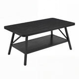 Garvee Industrial 39" Rectangular Coffee Table, 2-Tier Center Table with Storage Shelf, Wood-Look Top & Metal Frame, Easy Assembly - Black Tube + Black Board - Black