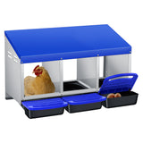 Garvee 3-Compartment Chicken Nesting Box – Automatic Roll-Away Tray & Support Stand, Blue - Blue