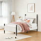 Garvee Twin Size Upholstered Bed Frame - with Velvet Headboard, Soft Corduroy Fabric Platform with Wooden Slats Support & Heavy Duty Feet, No Box Spring Needed, Noise Free, Easy Assembly, White - White