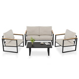 Garvee Outdoor Patio Sofa Set, 4-Piece Furniture Set with White Waterproof Cushions, Washable Covers and Anti-Slip Seats for Porch, Deck and Garden
