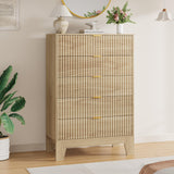 Garvee 5 Drawer Dresser for Bedroom, 47" Tall Fluted Chest of Drawers with Metal Handle, Modern Wooden Dresser TV Stand, Clothes Storage Organizer Wood Closet for Hallway, Entryway, Natural Oak - Oak
