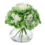 Garvee Realistic Silk Peony & Calla Floral Artificial Flower Arrangement in Glass Vase with Faux Water – Lifelike Decorative Centerpiece for Home, Table, Office, or Wedding – Maintenance-Free Faux Floral Display – Green