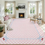 Garvee 9' × 12' Washable Checkered Cherry Coquette Area Rug, Non-Slip Low-Pile Stain-Resistant Rug for Living Room, Bedroom & Nursery, Blush Pink - Blush Pink