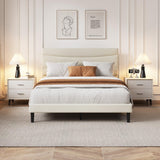 Garvee Minimalist & Practical – Queen Size Upholstered Platform Bed Frame with Soft Padded Headboard, Sturdy Wood & Steel Slat Support, Ample Underbed Storage, Noise-Free, Easy Assembly, No Box Spring Needed – Queen, light cream soft fabric - Beige