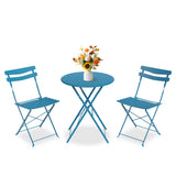 Garvee Space-Saving 3-Piece Steel Patio Bistro Set, Folding Outdoor Table and 2 Chairs, No Assembly Weather-Resistant Furniture for Balcony Porch Yard，Peacock Blue - Peacock Blue