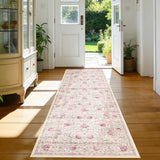 Garvee 2' × 6' Floral Vine Runner Rug, Soft Washable Low-Pile Polyester Carpet with Non-Slip Backing for Hallway, Kitchen and Entryway, Beige/Pink - Beige Pink