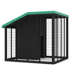 Garvee Cedar Wood Large Dog Kennel with Galvanized Steel Roof, Lockable Gate, Feeding Door, Doghouse Back Door & Water Food Tray, Outdoor Safe Pet Shelter for Small to Large Dogs, Black - Black