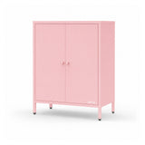 Garvee Rust-Resistant Carbon Steel Storage Cabinet – Magnetic Double Doors, Adjustable Shelf, Freestanding Sideboard for Entryway, Kitchen, Bathroom, Kids Room, Living Room – Color: Pink - White