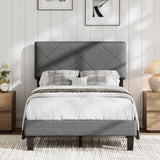 Garvee Twin Size Bed Frame with Upholstered Headboard, Twin Size Platform Bed Frame with Wooden Slat Support, Easy Assembly Platform Bed, No Box Spring Needed & Noise Free, Gray - Twin