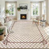 Garvee 8' x 10' Caramel Mocha Checkered Cherry Area Rug, Washable Non-Slip Low-Pile Carpet for Living Room, Bedroom and Dining Room - Camel
