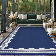 Garvee Outdoor Rug 9x12 Reversible Waterproof Plastic Straw Quick Dry Lightweight Foldable Patio Picnic Camping Balcony Porch RV - Navy Blue