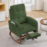 Garvee Nursery Glider Rocking Recliner Chair with High Back and Footrest, USB Charging Port, Side Pocket, Solid Wood Legs - for Nursing/Reading, Living Room/Bedroom - Corduroy Green, Walnut foot | with footrest | with charging - Green-Corduroy With Usb Ports & Footrest