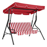 Garvee 3-Seat Outdoor Porch Swing Chair with Adjustable Canopy, Heavy-Duty Metal Frame Patio Swing for Backyard, Lawn & Porch,Red Stripe - Red Stripe