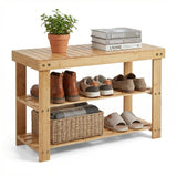 Garvee Natural Wood 3-Tier Shoe Rack Bench for Entryway – Sturdy Organizer with Comfortable Seating – Holds Up to 286 lbs – Multi-Purpose Foyer Furniture – Log - Natural
