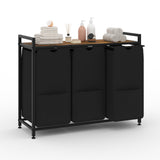 Garvee Laundry Basket Organizer, Laundry Hamper with Shelf & 3 Pull-Out Removable Oxford Fabric Bags, 3 x 12.8 Gal ( 48.45L), Dirty Clothes Basket Organizer for Laundry-room, Bathroom, Bedroom - Rustic Brown + Black