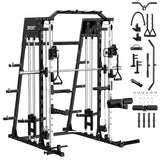 Garvee 2200LBS Smith Machine Home Gym Power Cage – Multi-Functional Multifunctional Squat Rack with Dual Cable Pulley, LAT Pull Down, Leg Hold-Down & Attachments for Full Body Strength Training, Black - Black G0