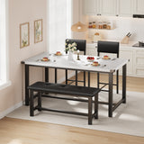 Garvee Set of 4 Dining Table Chair Set with Upholstered Chairs and Bench, Black & White - Black & White