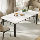 Garvee 71" Rectangular Dining Table Woodgrain Finish Metal Frame Sturdy Durable 6-8 Seating Family Gatherings - Black Leg & Marble White