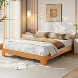 Garvee Queen Size Platform Bed Frame Wood Grain Finish Sturdy Low Profile Noise-Free Durable Wood Slats Pine Walnut Oak Bedroom - Pine