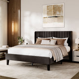 Garvee Modern Soft Platform Bed Set - Full Size, Vertical Channel Tufted Wingback Headboard, Strong Wooden Slats Support, No Box Spring Needed, Easy Assembly, Bedroom Furniture, Black - Black