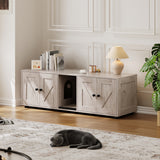 Garvee Cat Litter Box Enclosure for 2 Cats, Hidden Litter Box Furniture Cabinet with Double Room, Double Cat Litter Box Enclosure, Indoor Cat House, 43.4 x 18.1 x 17.7 Inches - Gray