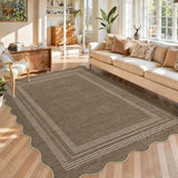 Garvee Tan Area Rug 8x10FT – Machine Washable, Low Pile, Non-Slip Carpet – Soft Modern Scalloped Edge for Living Room, Bedroom, Kitchen, Entryway, Patio, Indoor/Outdoor, Neutral Decor - Brown