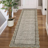 Garvee 2' × 8' Scalloped Bordered Runner Rug, Machine Washable Non-Slip Low-Pile Soft Rug for Hallway, Kitchen & Entryway, Brown - Brown