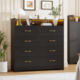 Garvee 8 Drawer Dresser for Bedroom - 47.2” Wide Double Chest of Drawers with LED Light and Charging Station, Modern Large Cabinet Organizer with Open Shelf for Living Room, Entryway, Hallway, Black - Black