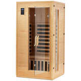 Garvee 1 Person Sauna, Low EMF 6 Heating Plate Wooden Dry Steam Sauna with MP3 Auxiliary Connection, Dual Controls, Iron Shirt Wall Plate, Home Spa Day Use, Winter