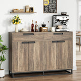 Garvee 55" Sideboard Buffet Cabinet, Large Accent Modern Storage Cabinet with Metal Frame Base 2 Drawers and 4 Doors, Coffee Bar Table for Kitchen, Dining Room, Retro Brown