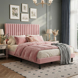 Garvee Queen Size Velvet Upholstered Bed Frame with Adjustable Headboard, Wooden Slats Support, Platform Design, Pink, Easy Assembly, Bedroom - Pink