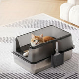 Garvee Non-Stick Stainless Steel Litter Box, Side Opening Splash-Proof & Leak-Proof Large Metal Cat Litter Box with Lid & Scoop, Easy-Clean & Durable, 6" Deep Black - Black