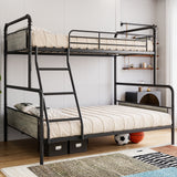 Garvee Twin Over Full Metal Bunk Bed Frame – High Guardrails – Space-Saving Angled Ladder – Under-Bed Storage – Sturdy Noise-Free Design – Easy Setup – Color: Black + Woodgrain Gray - Black + Gray Palette