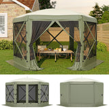 Garvee 13x13 ft Screen Tent with 6 Wind Panels - Instant Setup Outdoor Canopy, Wind & Rain Resistant Shelter with Full Mesh Walls for Camping, Backyard and Garden,Green - Army Green
