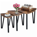 Garvee Space-Saving Set of 3 Triangle Nesting Coffee Tables - Industrial Stackable Side Tables with Black Metal Frame & Rustic Brown Melamine Board - Multi-Size End Tables for Living Room or Bedroom, Vintage - Vintage