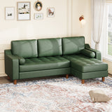 Garvee Mid-Century Modern L-Shaped Faux Leather Sectional Sofa - 88.9 in, 3-Seat Deep Seat Corner Couch - Reversible Convertible Chaise, Easy-Clean Upholstery - Color: Green - Green