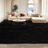 Garvee Cozy Shag Area Rug for Living Room & Bedroom - Ultra Soft Soft Non-Shedding Carpet - Machine Washable Non Slip Fuzzy Floor Mat - Modern Home Decor - Pure Black, 9x12ft - Pure Black