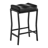 Garvee Modern Saddle Counter-Height Bar Stool, 1 Piece (26 in) - Thick Padded Faux Leather Seat - Sturdy Metal Frame w/ Footrest - Kitchen Island & Dining Room - Black iron frame + black PU-wrapped seat cushion, 1 unit