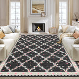 Garvee Black Washable Floral Area Rug 6' × 9', Non Slip Low Pile Stain Resistant Botanical Rug for Living Room Bedroom Dining Room - Black