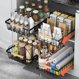 Garvee Space-Saving Expandable Pull-Out Drawer Organizer - 2-Pack Sliding Metal Basket for Kitchen Cabinets, Under Basin, Spice & Cleaning Storage - No-Drill, Easy Install - Black Color