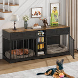Garvee 82" Large Dog Crate for 2 Dogs, Dog Kennel Indoor with 4 Drawers and Shelves, Heavy Duty Double Dog Crate Furniture TV Stand, Wooden Dog Cage for Medium Large Dogs, Black+Brown - Black+Brown