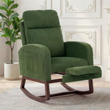 Garvee High Back Nursery Rocking Chair with Adjustable Footrest, Side Pocket, Solid Wood Walnut Legs – Comfortable Corduroy Recliner Glider for Baby Room, Bedroom, Living Room – Green, Walnut Legs | Corduroy | Green - Green|Walnut Wood Legs